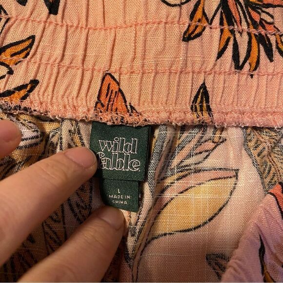 Wild Fable tropical print linen blend hi rise pull on Floral Ruffle Hem Shorts L - Picture 4 of 10